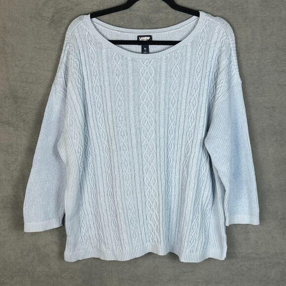 Lands' End Sweaters - Lands End Sweater Womens Extra Large Blue Drifter Cable Knit Fisherman Coastal